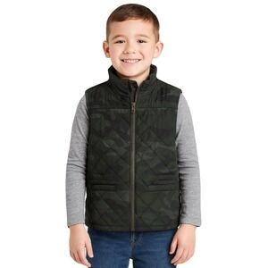 Crewcuts‎ Boys Camo Quilted Vest Size 6-7 Green Gray Full Zip Pockets Casual